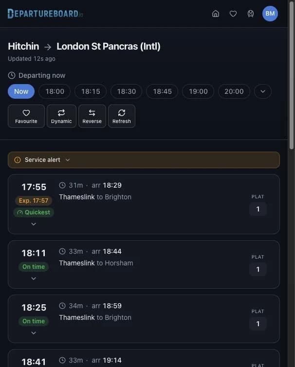 The journey page in dark mode